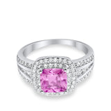 Halo Art Deco Wedding Ring Simulated Cubic Zirconia 925 Sterling Silver
