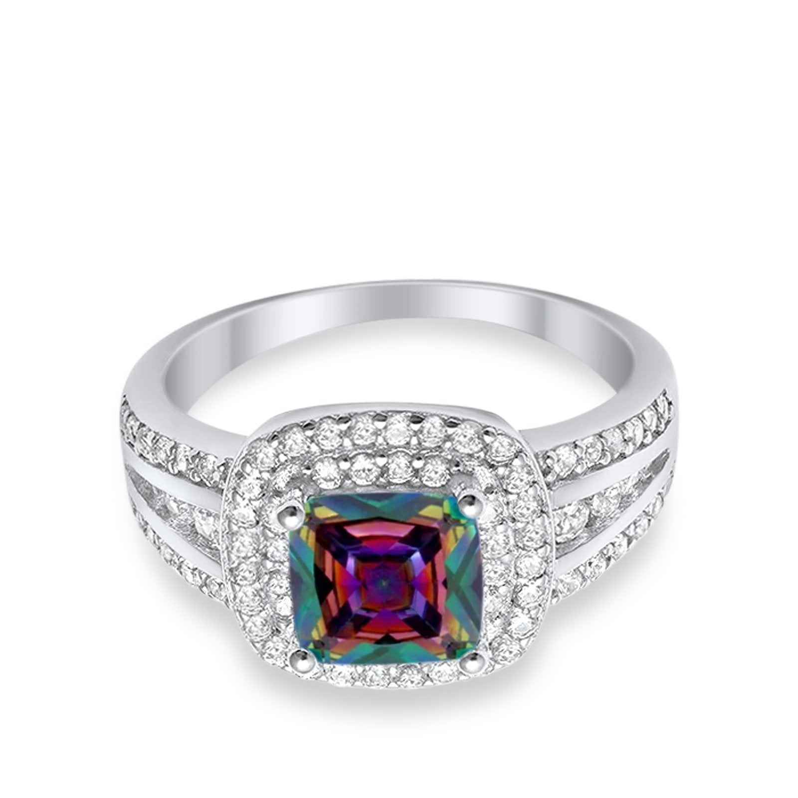 Halo Art Deco Wedding Ring Simulated Cubic Zirconia 925 Sterling Silver