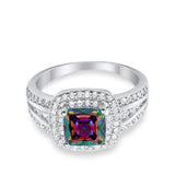 Halo Art Deco Wedding Ring Simulated Cubic Zirconia 925 Sterling Silver