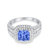 Halo Art Deco Wedding Ring Simulated Cubic Zirconia 925 Sterling Silver