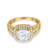 Halo Art Deco Wedding Ring Simulated Cubic Zirconia 925 Sterling Silver