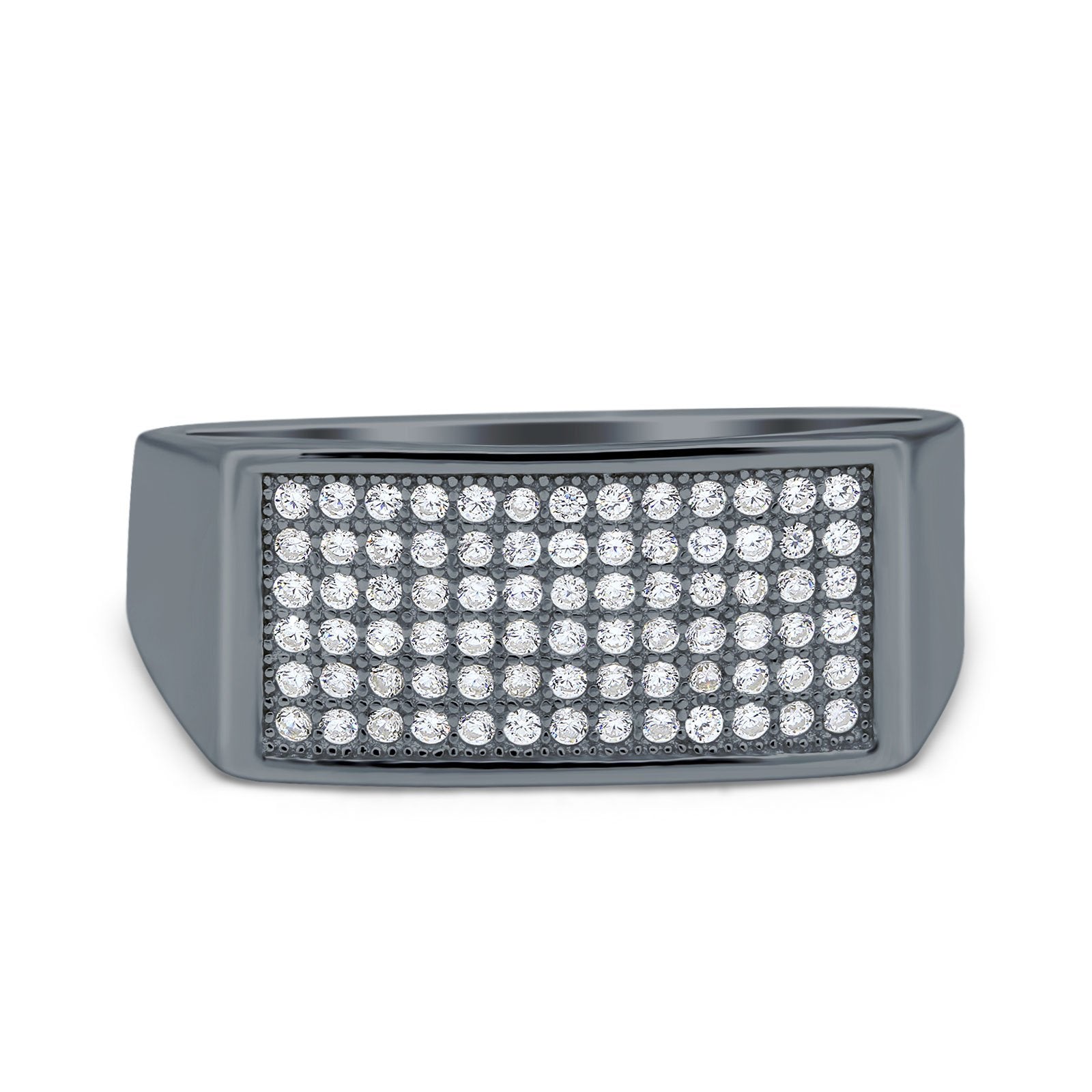 Micro Pave Hip Hop Ice Out Ring Simulated Cubic Zirconia 925 Sterling Silver