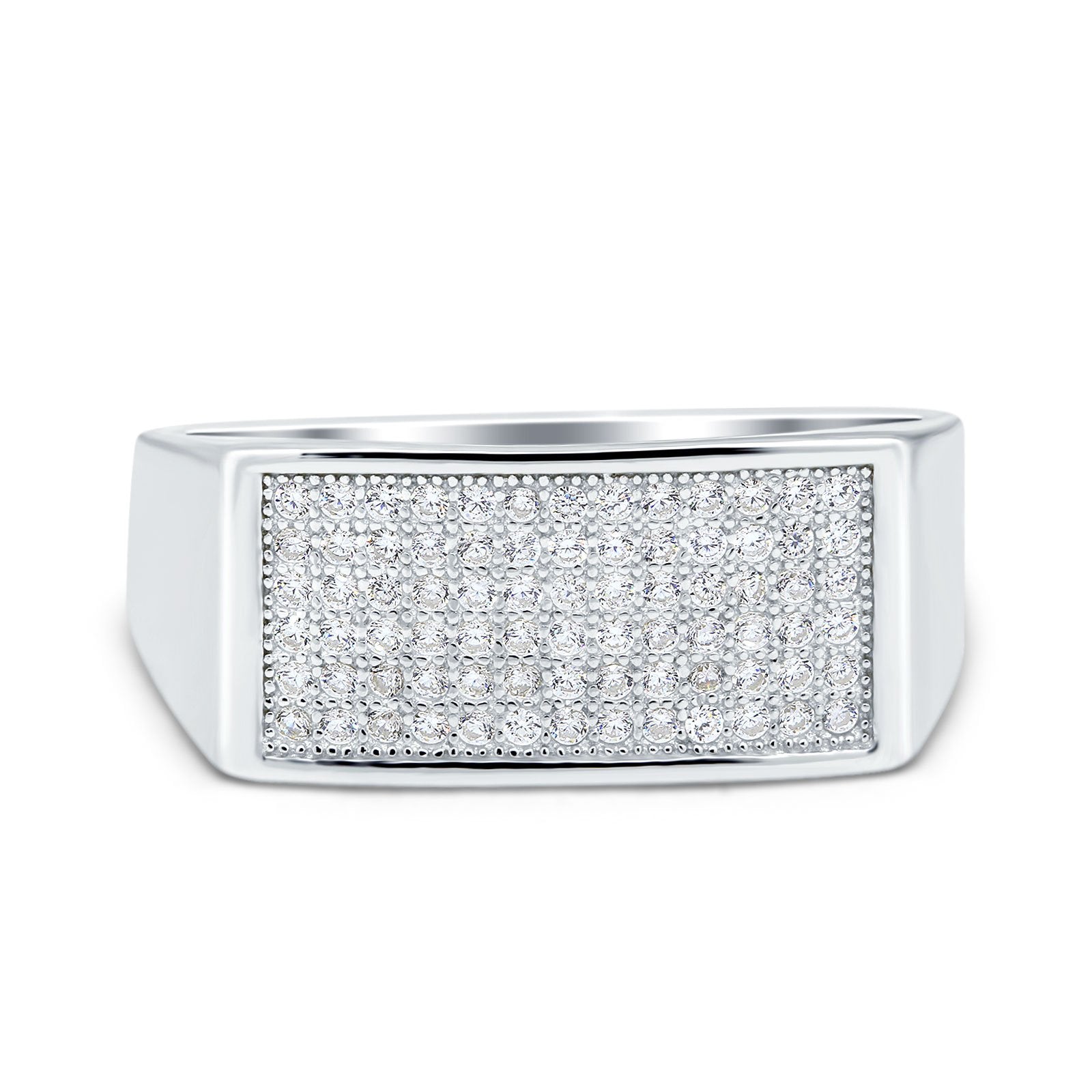 Micro Pave Hip Hop Ice Out Ring Simulated Cubic Zirconia 925 Sterling Silver