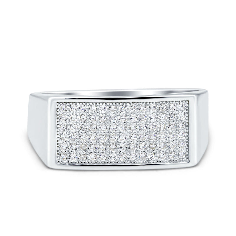 Micro Pave Hip Hop Ice Out Ring Simulated Cubic Zirconia 925 Sterling Silver