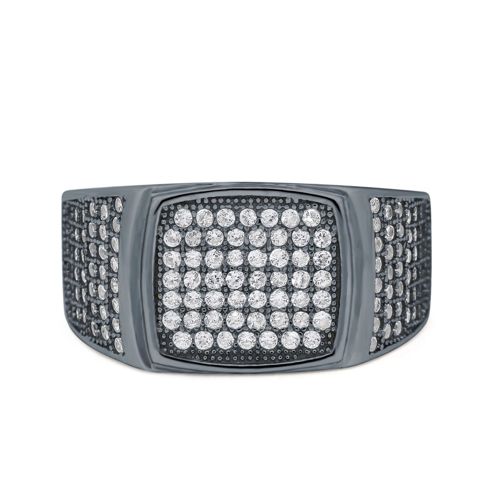 Hip Hop Ring Ice Micro Pave Round Eternity Simulated CZ 925 Sterling Silver