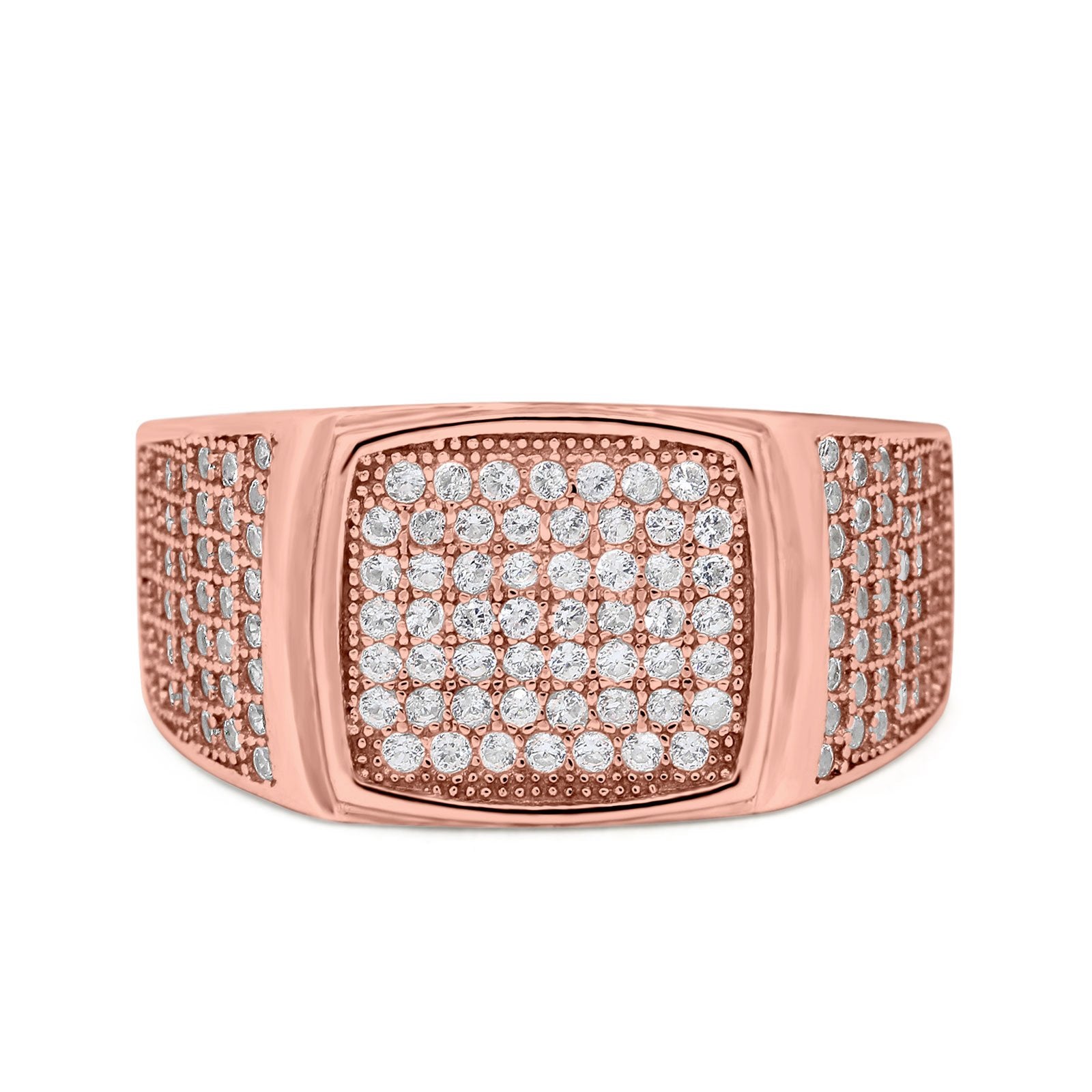 Hip Hop Ring Ice Micro Pave Round Eternity Simulated CZ 925 Sterling Silver