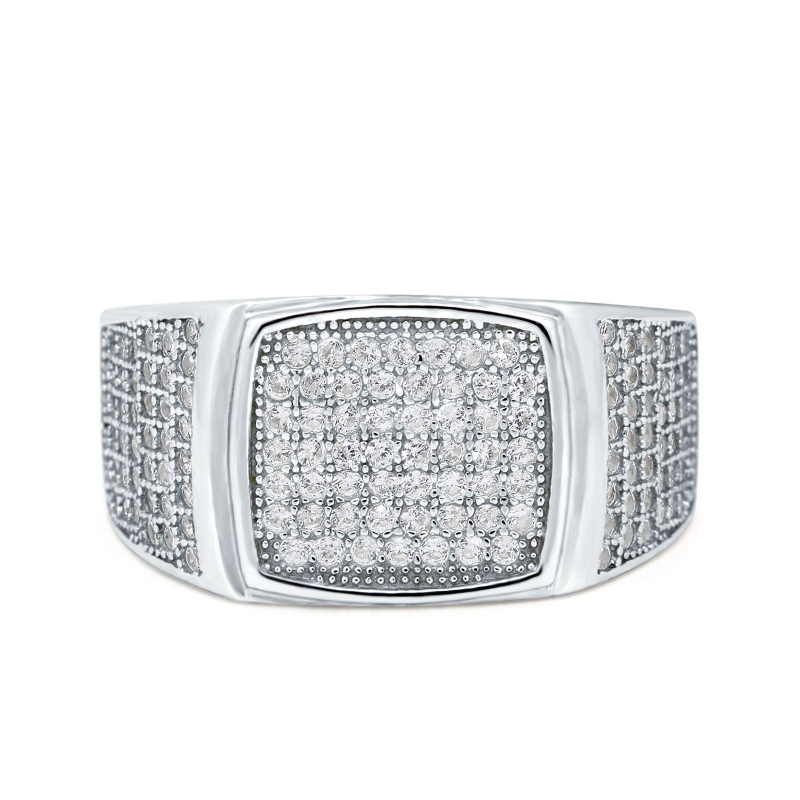 Hip Hop Ring Ice Micro Pave Round Eternity Simulated CZ 925 Sterling Silver