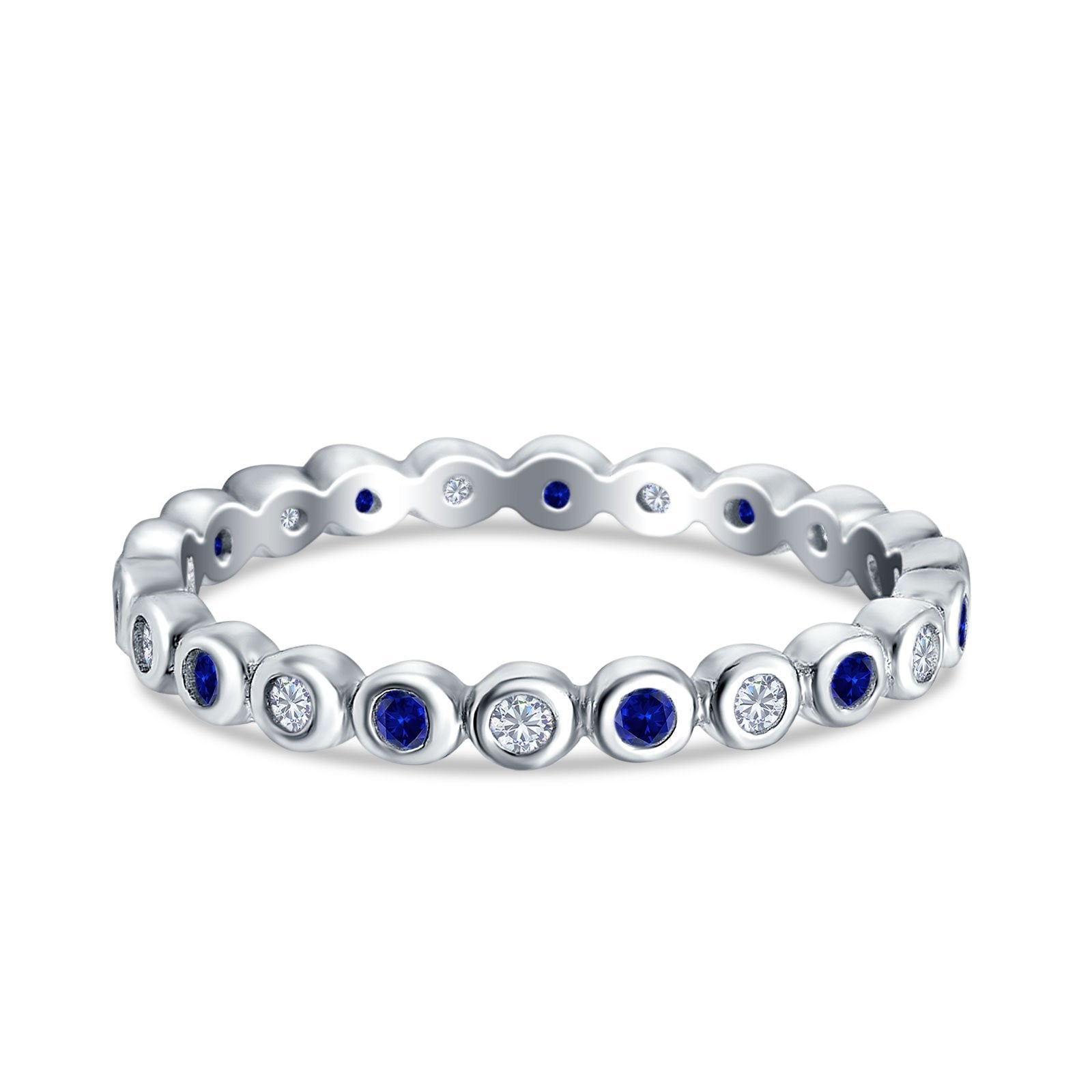 Full Eternity 2.5mm Wedding Stackable Band Ring Round Simulated Cubic Zirconia 925 Sterling Silver