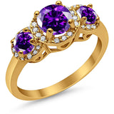 3 Stone Halo Wedding Ring Simulated Cubic Zirconia 925 Sterling Silver