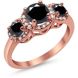 3 Stone Halo Wedding Ring Simulated Cubic Zirconia 925 Sterling Silver