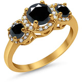 3 Stone Halo Wedding Ring Simulated Cubic Zirconia 925 Sterling Silver