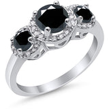 3 Stone Halo Wedding Ring Simulated Cubic Zirconia 925 Sterling Silver