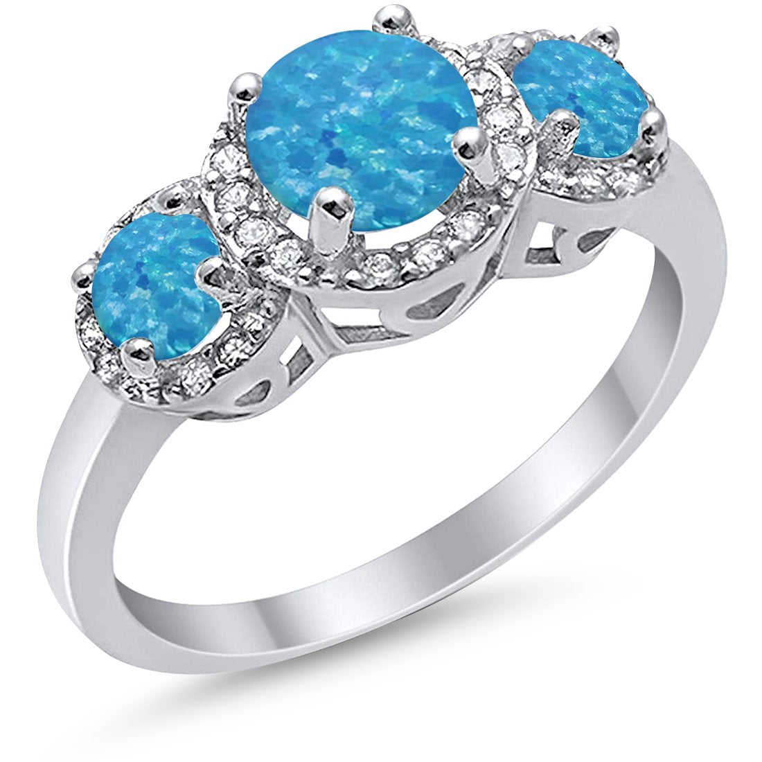 3 Stone Halo Wedding Ring Simulated Cubic Zirconia 925 Sterling Silver