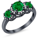 3 Stone Halo Wedding Ring Simulated Cubic Zirconia 925 Sterling Silver