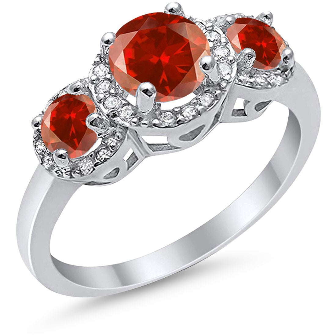 3 Stone Halo Wedding Ring Simulated Cubic Zirconia 925 Sterling Silver