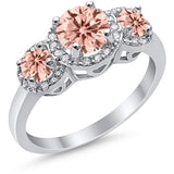 3 Stone Halo Wedding Ring Simulated Cubic Zirconia 925 Sterling Silver