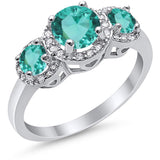 3 Stone Halo Wedding Ring Simulated Cubic Zirconia 925 Sterling Silver