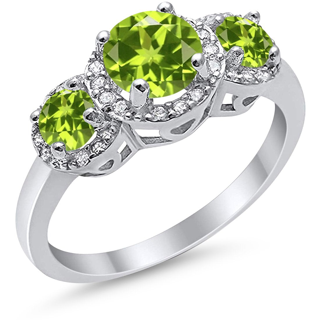 3 Stone Halo Wedding Ring Simulated Cubic Zirconia 925 Sterling Silver