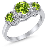 3 Stone Halo Wedding Ring Simulated Cubic Zirconia 925 Sterling Silver