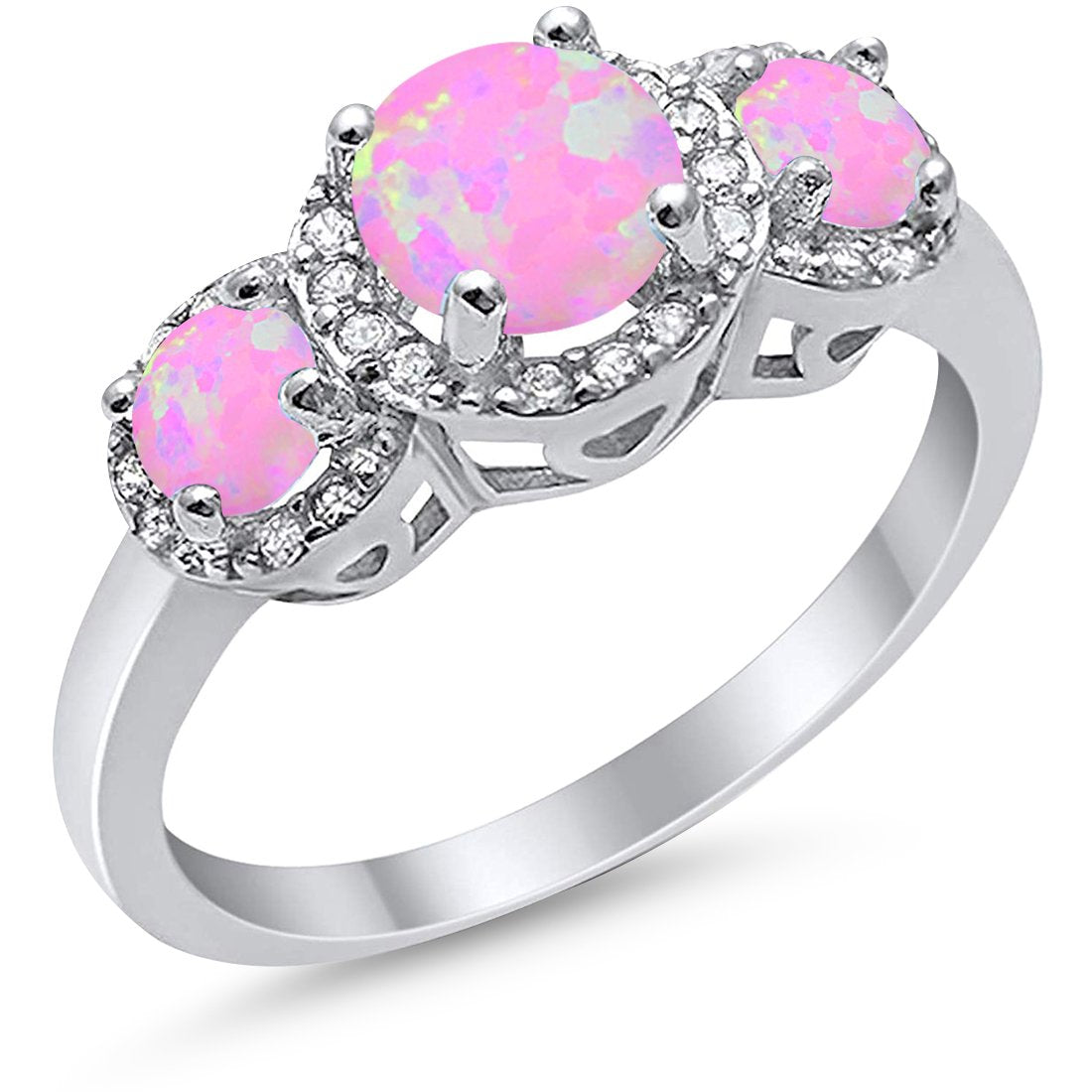 3 Stone Halo Wedding Ring Simulated Cubic Zirconia 925 Sterling Silver
