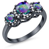 3 Stone Halo Wedding Ring Simulated Cubic Zirconia 925 Sterling Silver