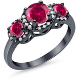 3 Stone Halo Wedding Ring Simulated Cubic Zirconia 925 Sterling Silver
