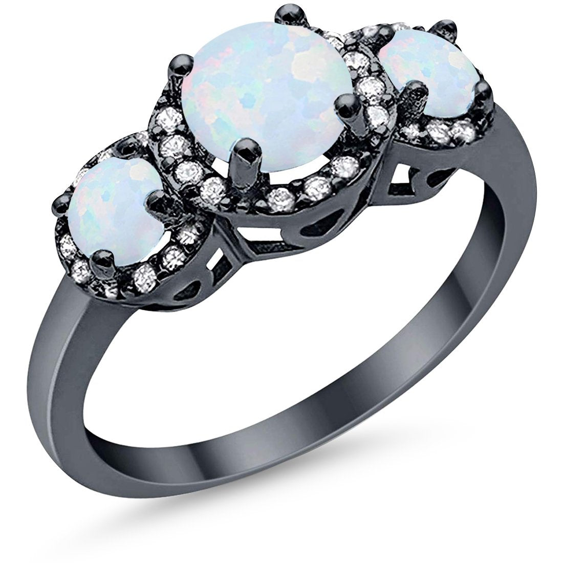 3 Stone Halo Wedding Ring Simulated Cubic Zirconia 925 Sterling Silver