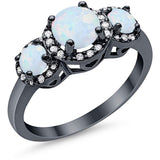 3 Stone Halo Wedding Ring Simulated Cubic Zirconia 925 Sterling Silver