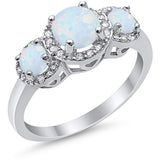3 Stone Halo Wedding Ring Simulated Cubic Zirconia 925 Sterling Silver