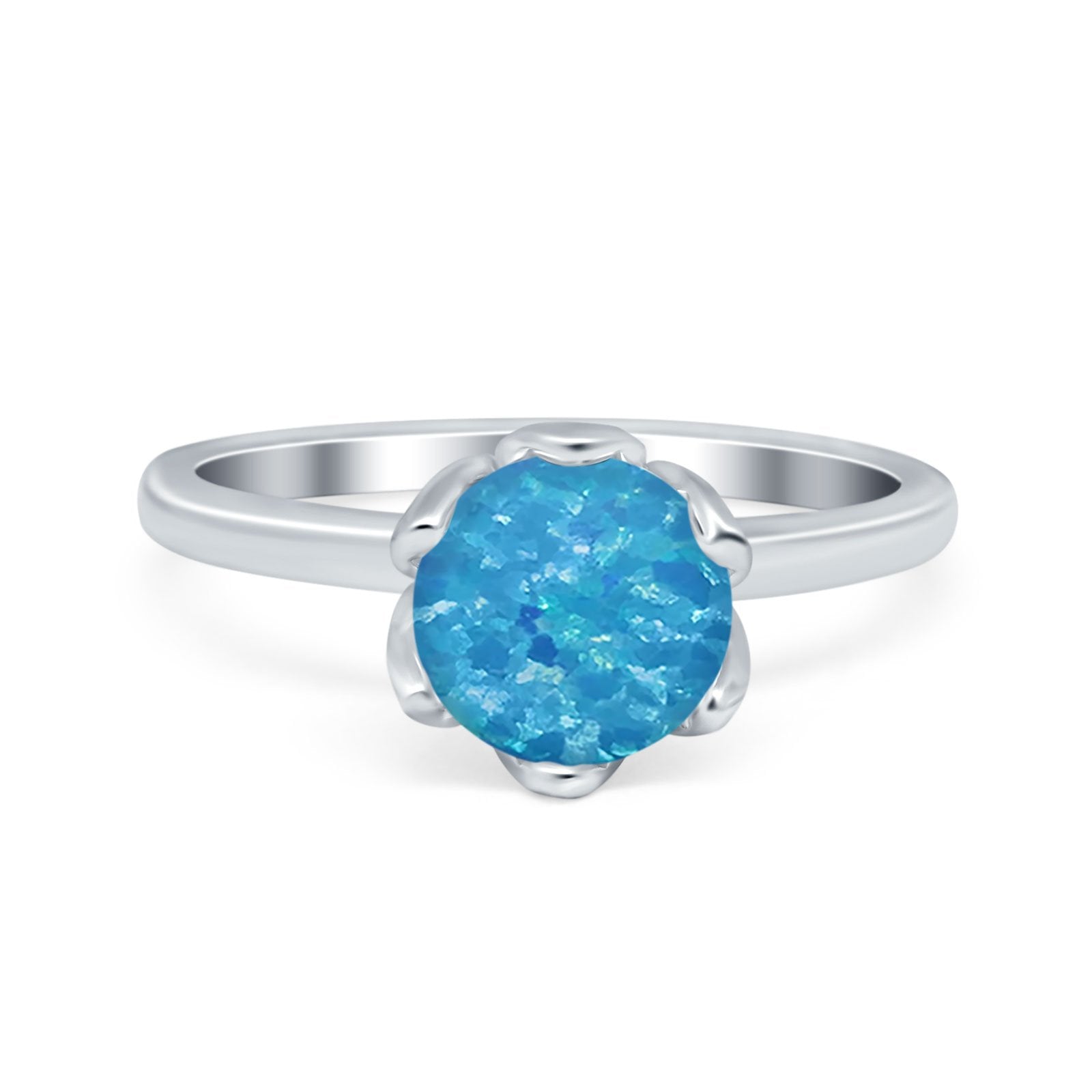 Flower Solitaire Wedding Ring Simulated Cubic Zirconia 925 Sterling Silver