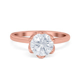 Flower Solitaire Wedding Ring Simulated Cubic Zirconia 925 Sterling Silver