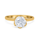 Flower Solitaire Wedding Ring Simulated Cubic Zirconia 925 Sterling Silver