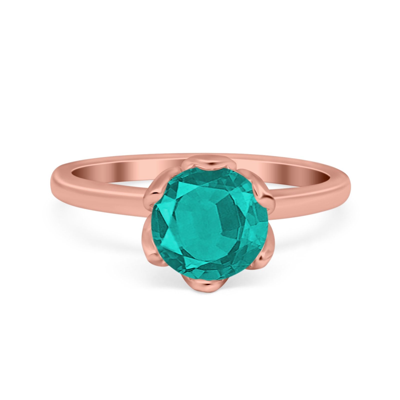 Flower Solitaire Wedding Ring Simulated Cubic Zirconia 925 Sterling Silver