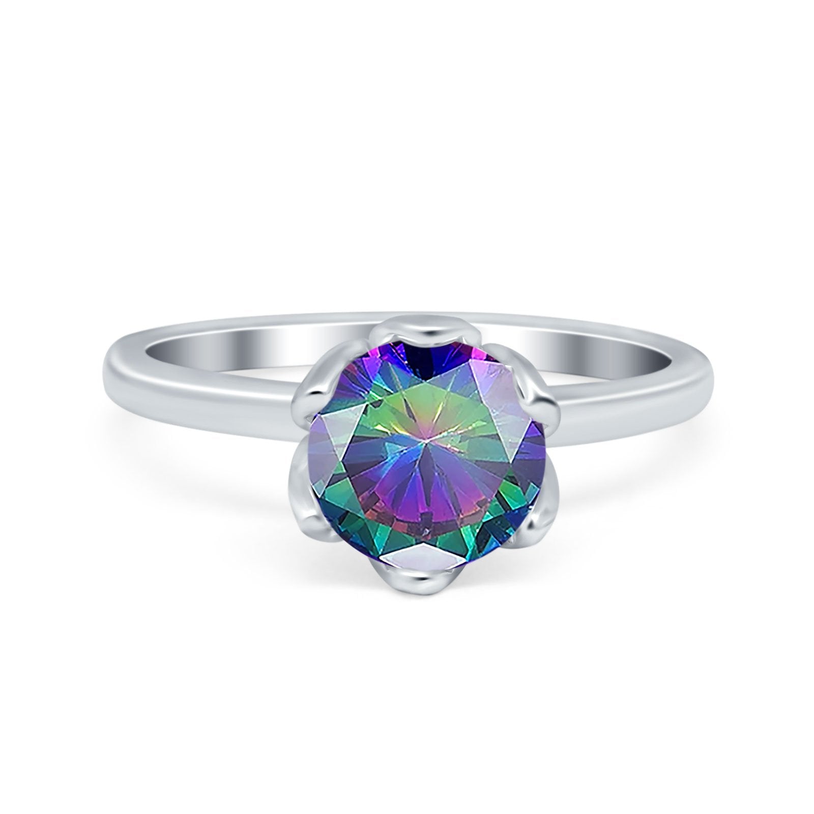 Flower Solitaire Wedding Ring Simulated Cubic Zirconia 925 Sterling Silver