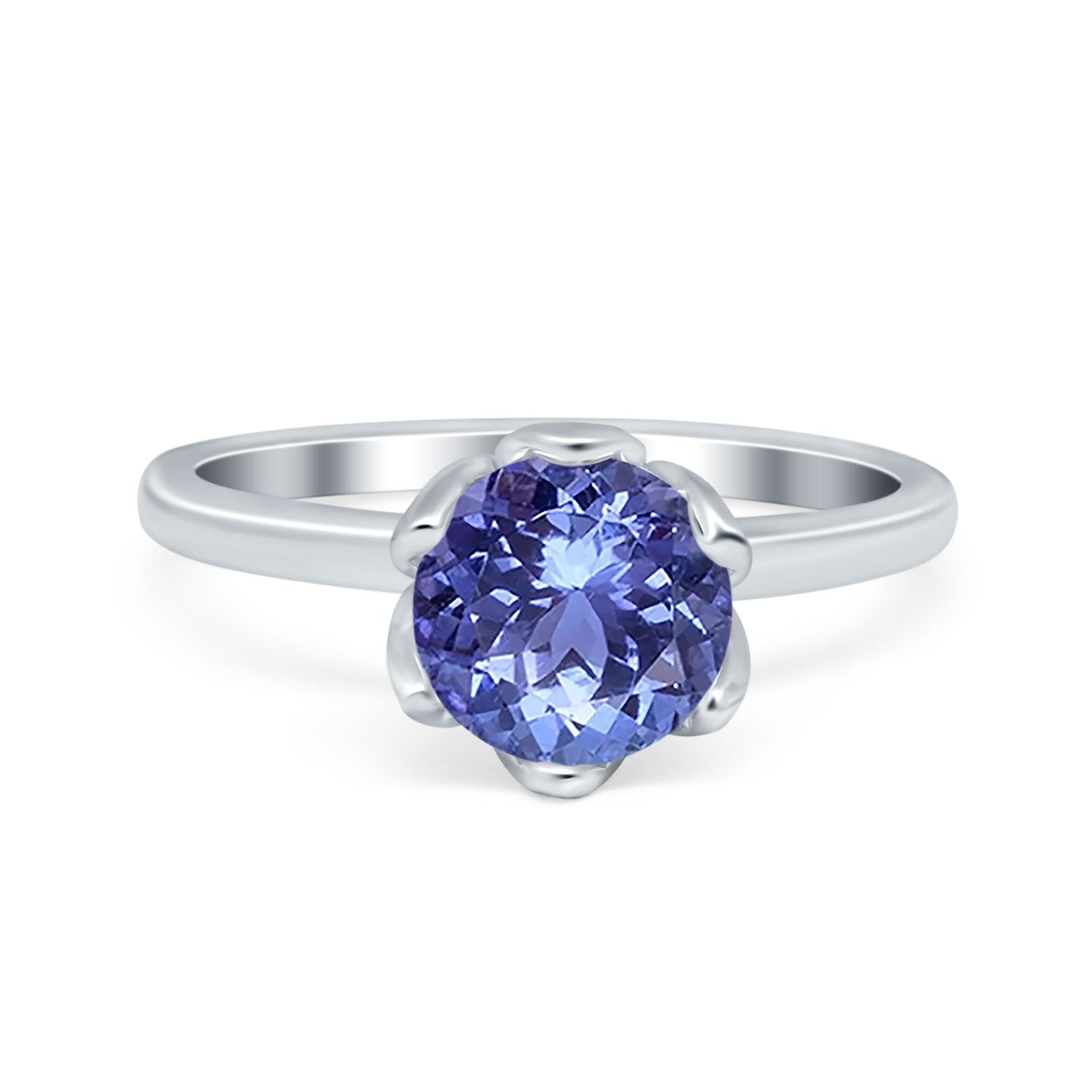 Flower Solitaire Wedding Ring Simulated Cubic Zirconia 925 Sterling Silver