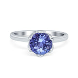 Flower Solitaire Wedding Ring Simulated Cubic Zirconia 925 Sterling Silver