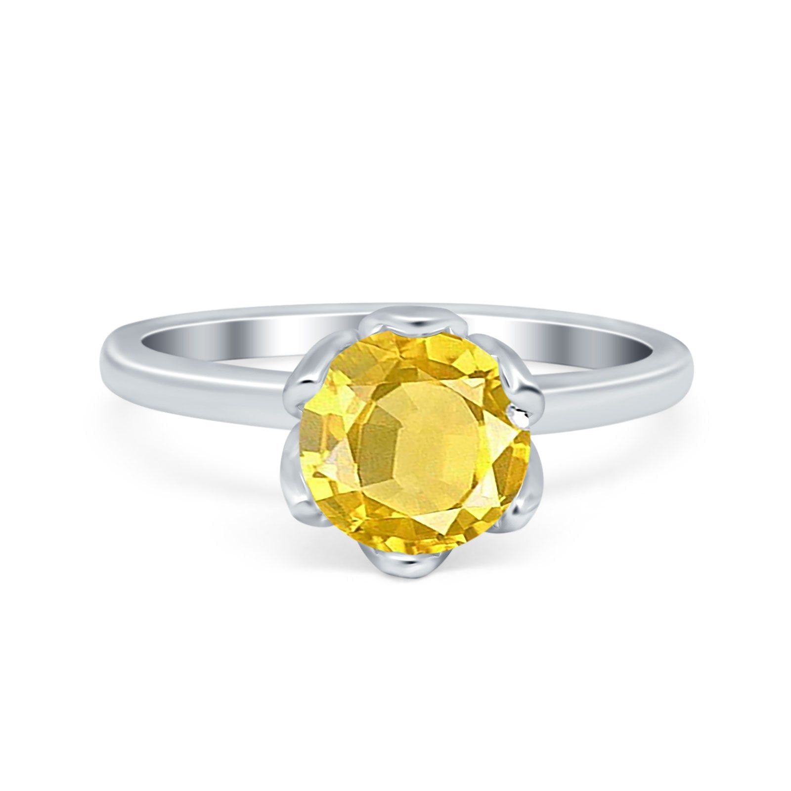 Flower Solitaire Wedding Ring Simulated Cubic Zirconia 925 Sterling Silver