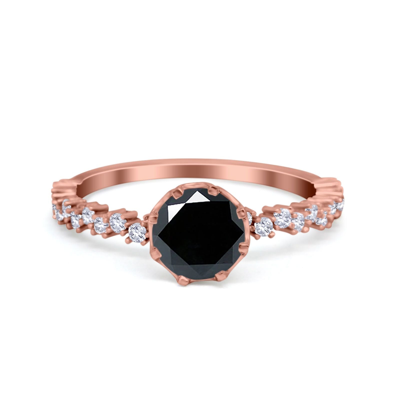 Art Deco Round Engagement Ring Simulated Cubic Zirconia 925 Sterling Silver