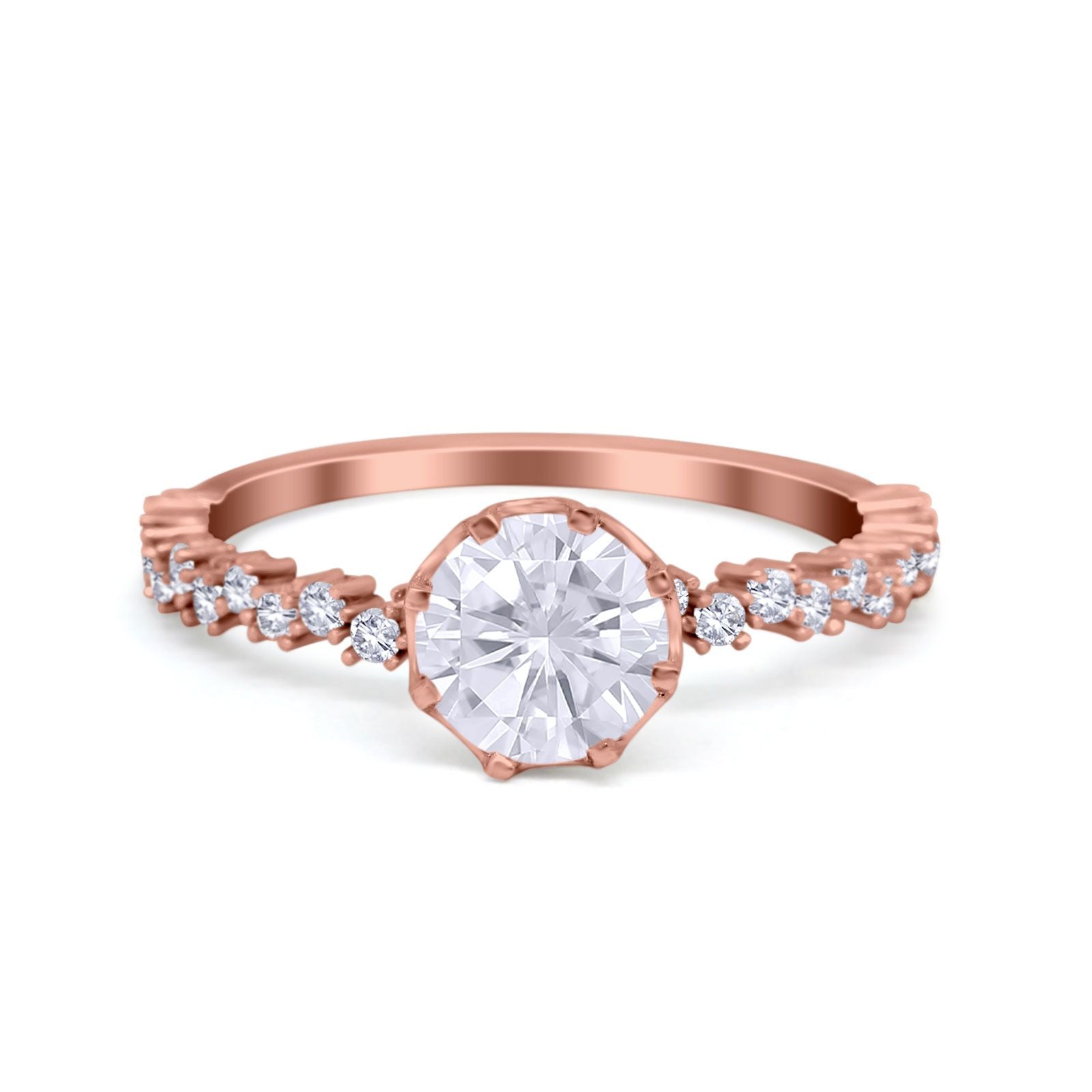 Art Deco Round Engagement Ring Simulated Cubic Zirconia 925 Sterling Silver