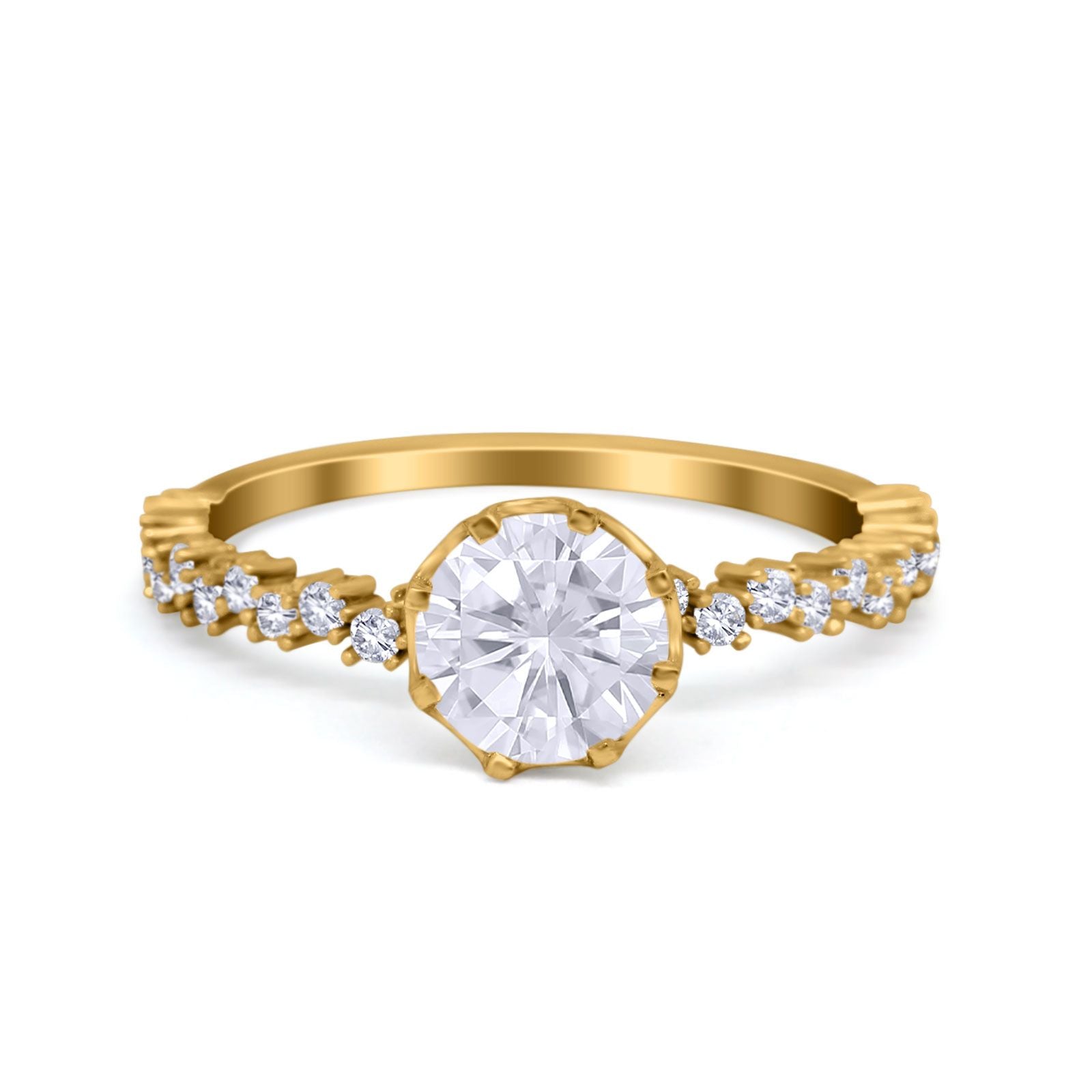 Art Deco Round Engagement Ring Simulated Cubic Zirconia 925 Sterling Silver