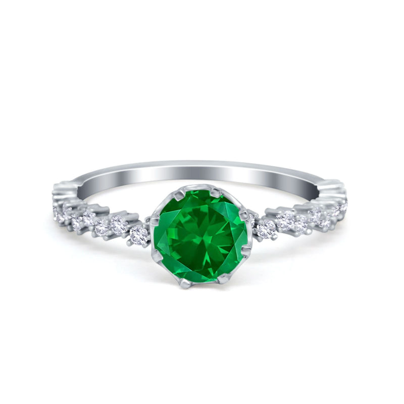 Art Deco Round Engagement Ring Simulated Cubic Zirconia 925 Sterling Silver