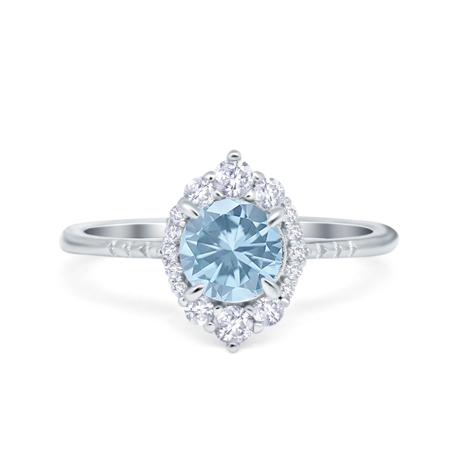 Halo Engagement Ring Vintage Round Simulated Cubic Zirconia 925 Sterling Silver
