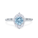 Halo Engagement Ring Vintage Round Simulated Cubic Zirconia 925 Sterling Silver