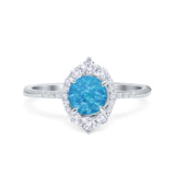 Halo Engagement Ring Vintage Round Simulated Cubic Zirconia 925 Sterling Silver