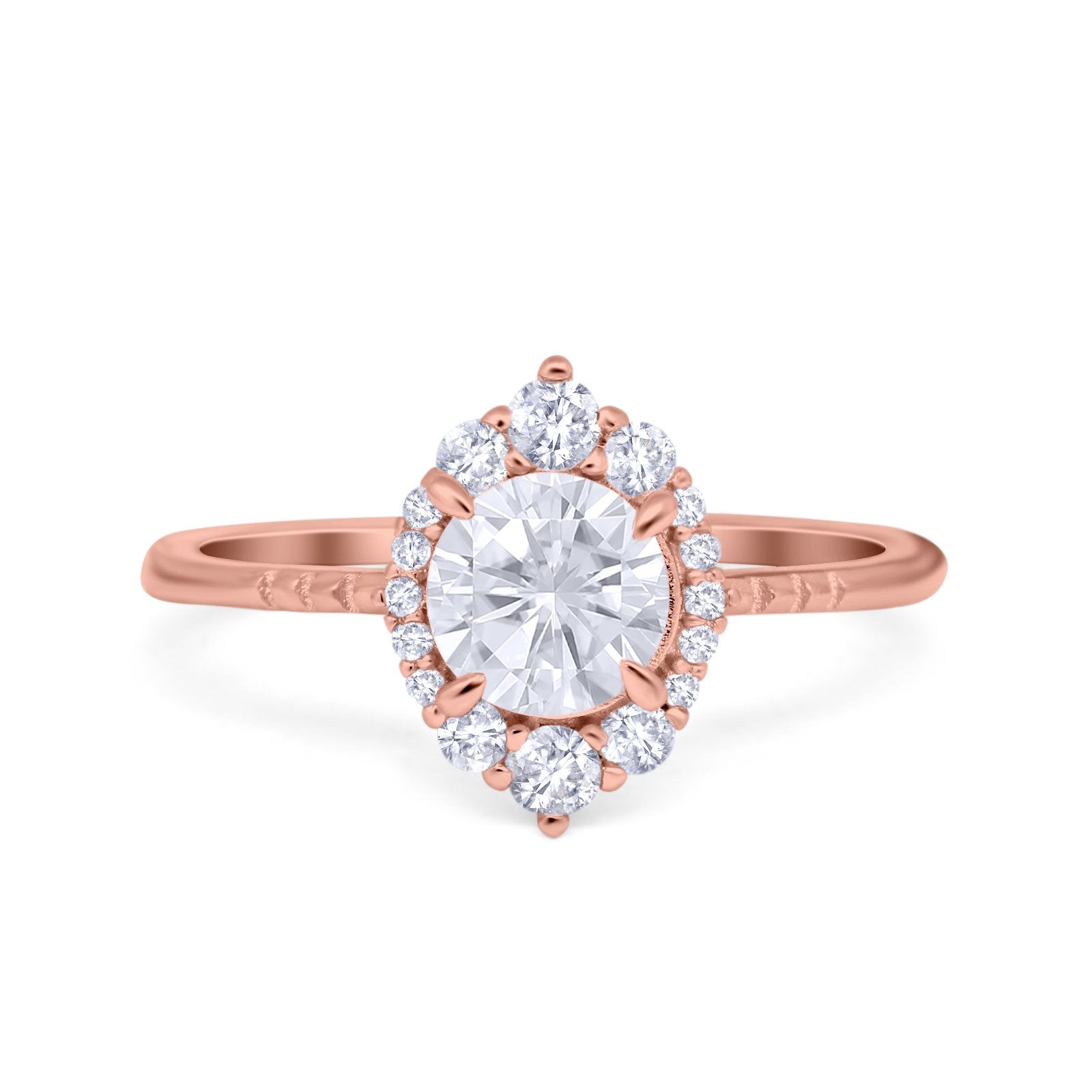 Halo Engagement Ring Vintage Round Simulated Cubic Zirconia 925 Sterling Silver