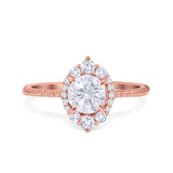 Halo Engagement Ring Vintage Round Simulated Cubic Zirconia 925 Sterling Silver