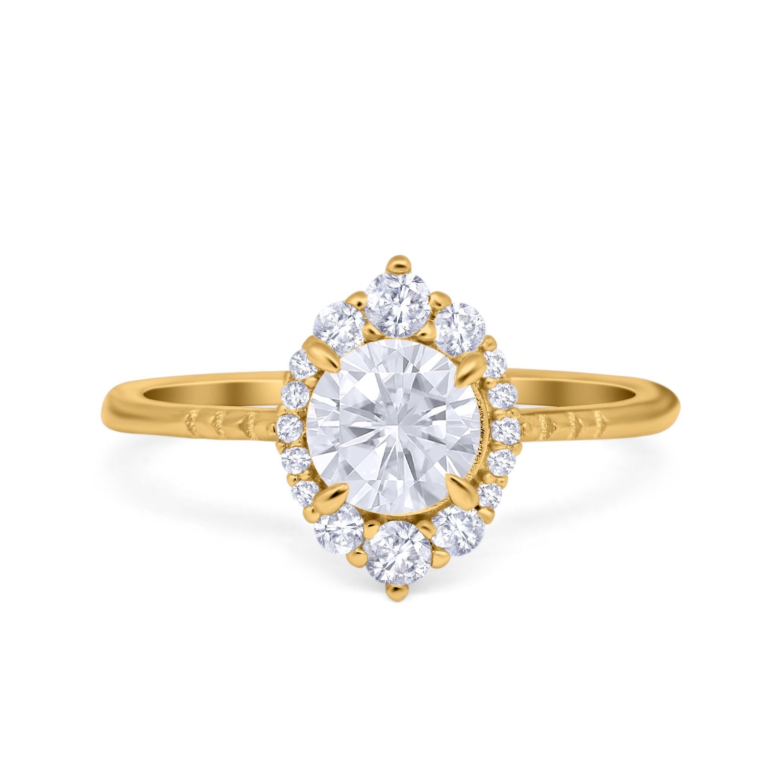 Halo Engagement Ring Vintage Round Simulated Cubic Zirconia 925 Sterling Silver