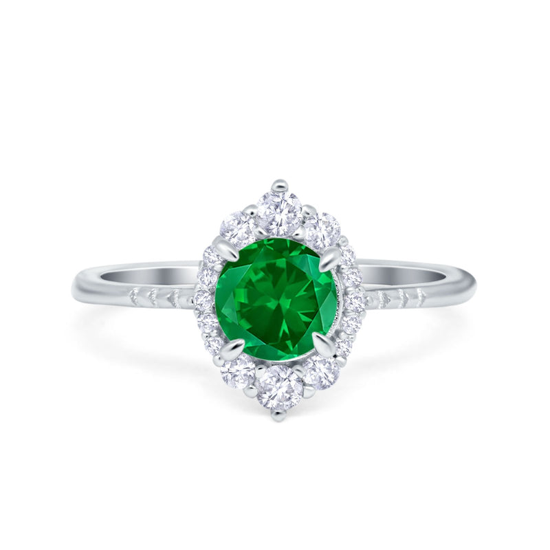 Halo Engagement Ring Vintage Round Simulated Cubic Zirconia 925 Sterling Silver