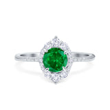 Halo Engagement Ring Vintage Round Simulated Cubic Zirconia 925 Sterling Silver