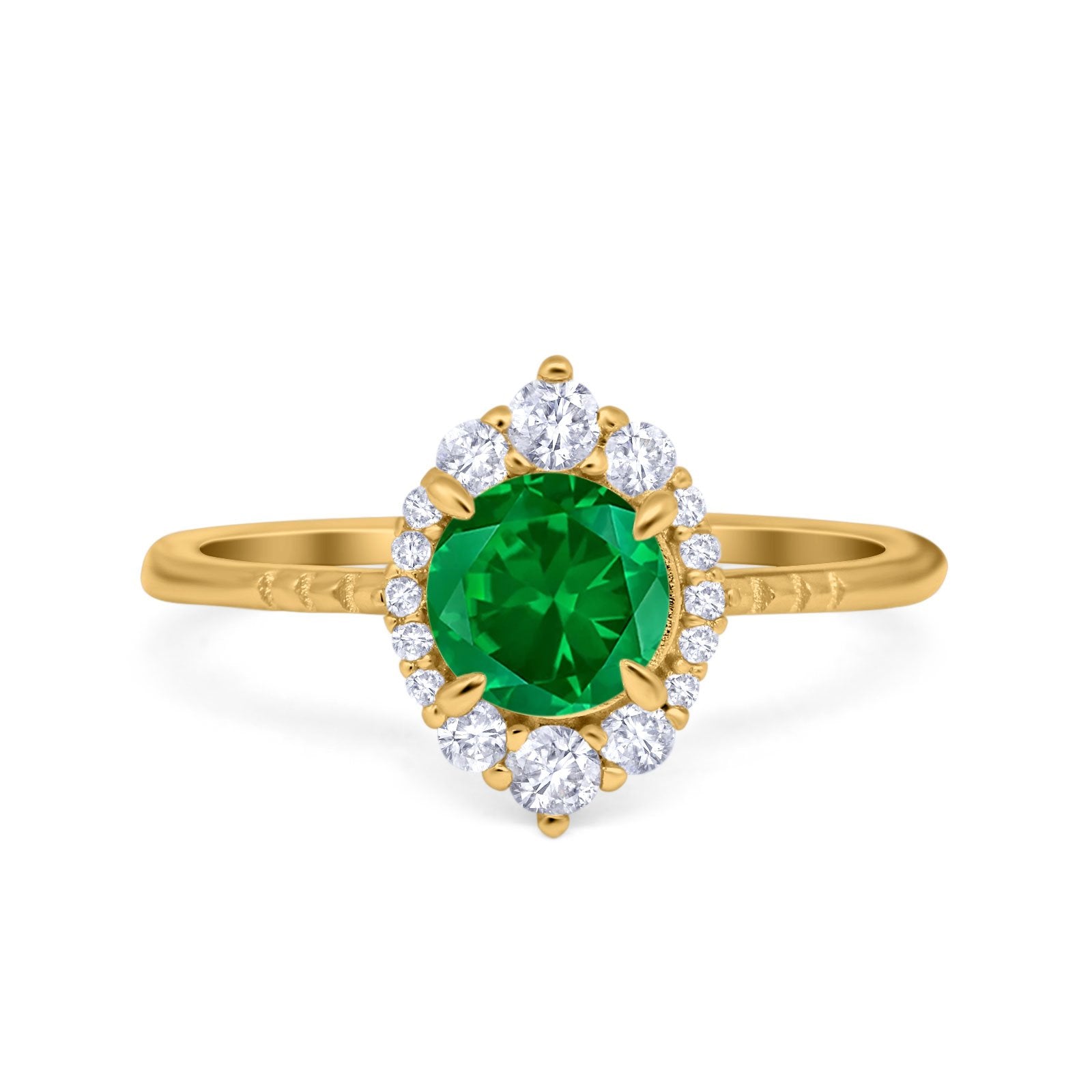 Halo Engagement Ring Vintage Round Simulated Cubic Zirconia 925 Sterling Silver